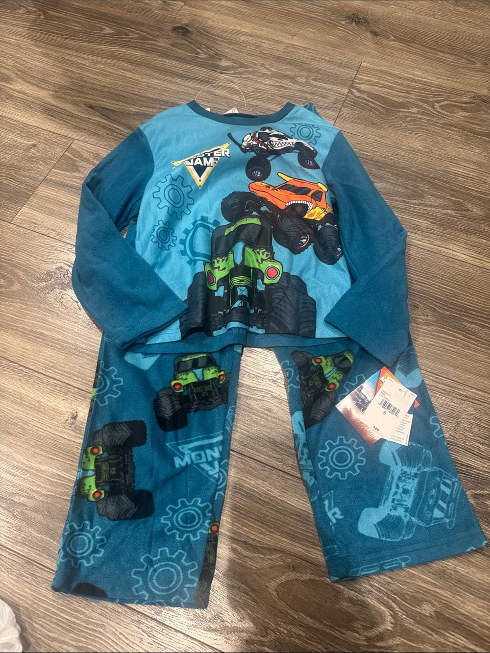 NWT Boys Teal & Navy Monster Truck Kids Pajama Set